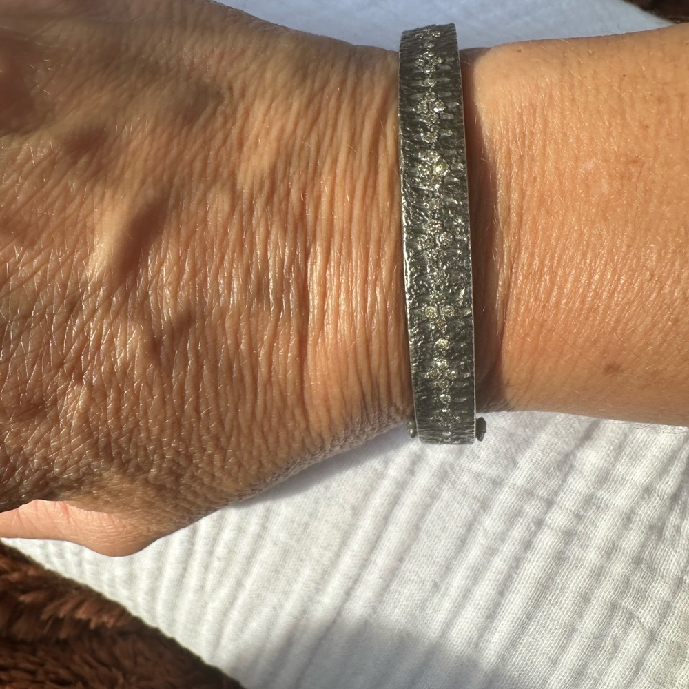 Textured Sterling Silver natural diamond encrusted Bracelet